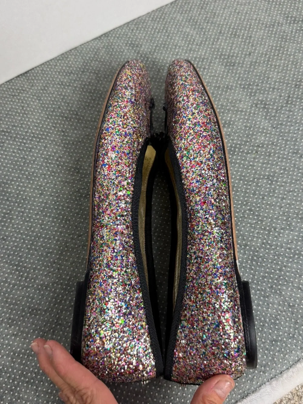 Sparkly Multicolor Glitter Ballet Flats with Bow – Women's Size 11